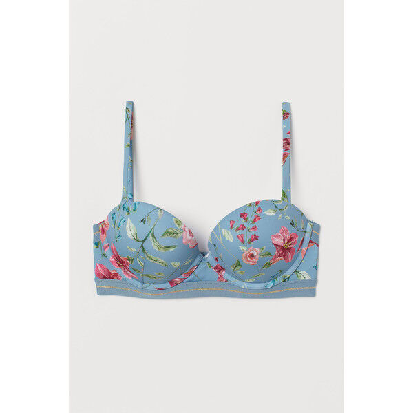 H&M Góra od kostiumu 0713199001 Jasnoturkusowy/Kwiaty