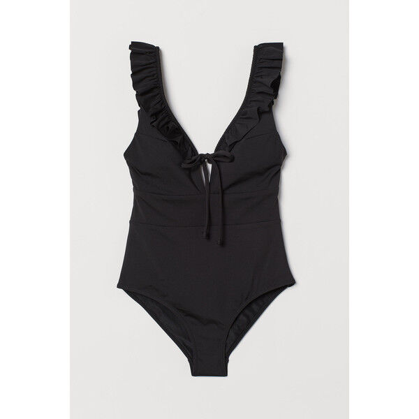 H&M Kostium kąpielowy z falbanami 0698276003 Czarny
