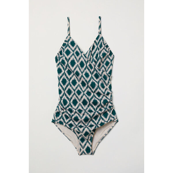 H&M Modelujący kostium kąpielowy 0188183015 Jasnobeżowy/Zielony wzór