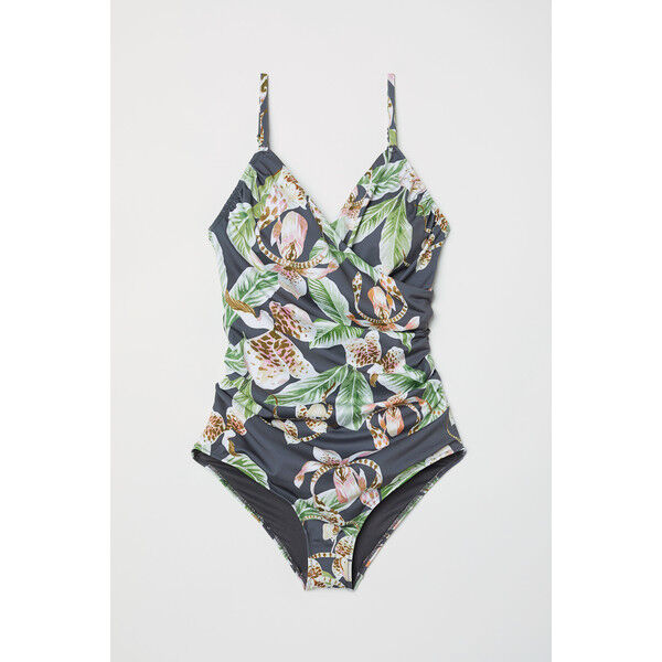 H&M Modelujący kostium kąpielowy 0188183002 Ciemnoszary/Wzór