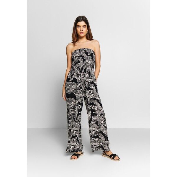 Dorothy Perkins MONO LEAF SHIRRED CRINKLE JUMPSUIT Akcesoria plażowe black DP581H027