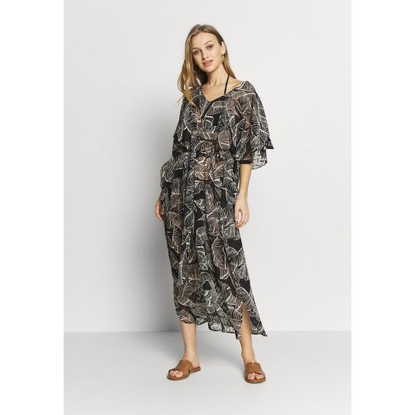 Dorothy Perkins LEAF TIE FRONT COVER UP Akcesoria plażowe black/cream DP581H022