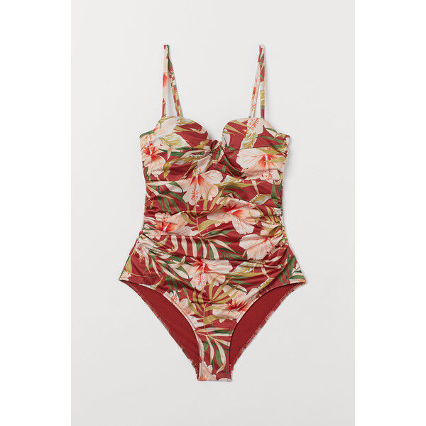 H&M Modelujący kostium kąpielowy 0636505002 Rdzawoczerwony/Kwiaty