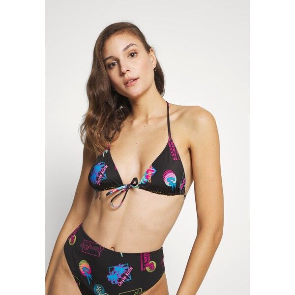 Calvin Klein Swimwear WAVE TRIANGLE PRINT Góra od bikini black C1781J01P