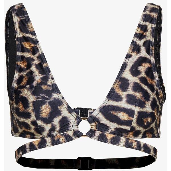 Wolf & Whistle LEOPARD PRINT RING CROP Góra od bikini black/brown WOC81J008