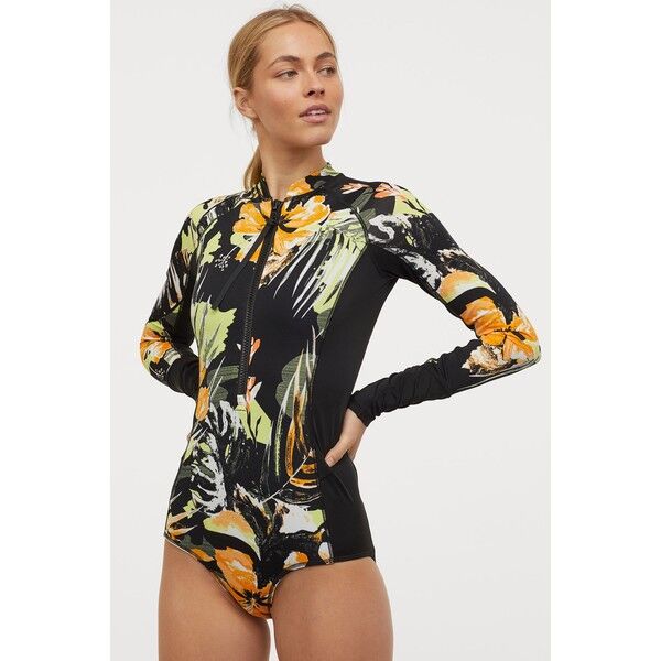 H&M Kostium kąpielowy 0806974001 Czarny/Kwiaty
