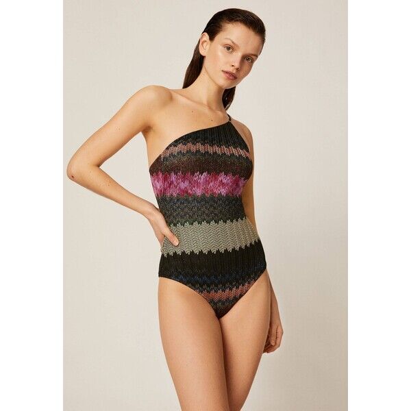 OYSHO ASYMMETRISCHER BADEANZUG MIT HÄKELSTOFF 32479415 Kostium kąpielowy black OY181G04S
