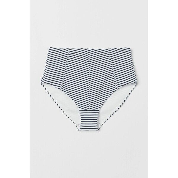 H&M Dół od kostiumu High Waist 0600886014 Ciemnoniebieski/Białe paski