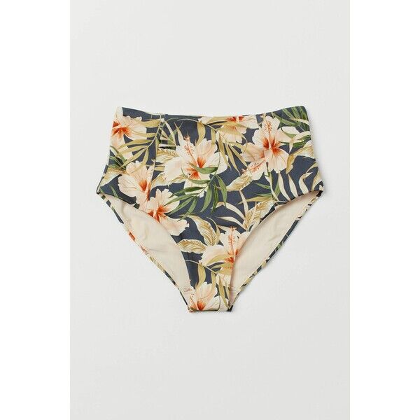 H&M Dół od kostiumu High Waist 0600886014 Ciemnoszary/Kwiaty