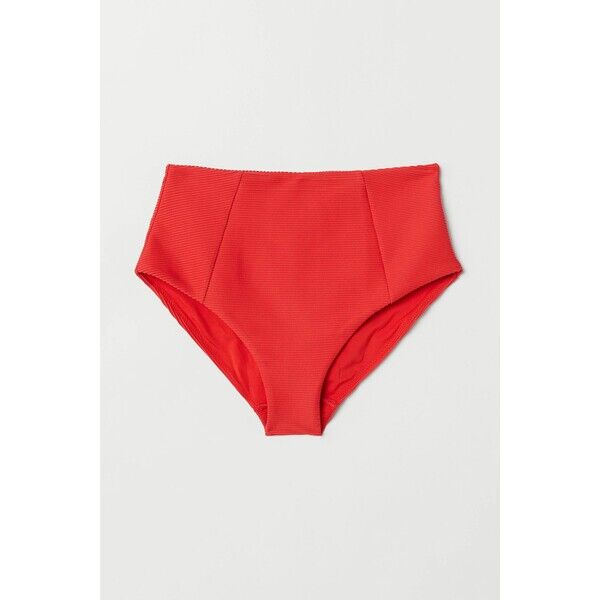 H&M Dół od kostiumu High Waist 0600886014 Czerwony/Prążki