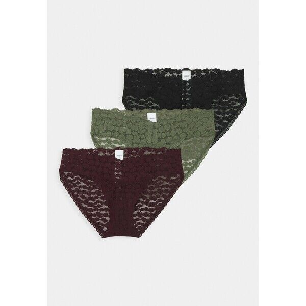 aerie ANIMAL 3 PACK Dół od bikini true black/deep plum/olive fun AEF81I00M