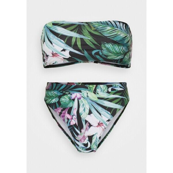 Missguided FLORAL BANDEAU AND HIGH WAISTED BOTTOMS SET Bikini black M0Q81L02K