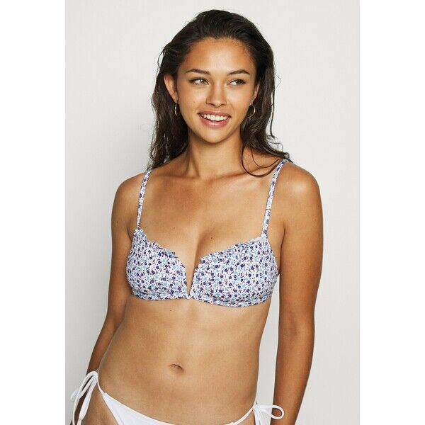 Topshop DITSY FRILL V WIRE CROP Góra od bikini blue TP781L00C