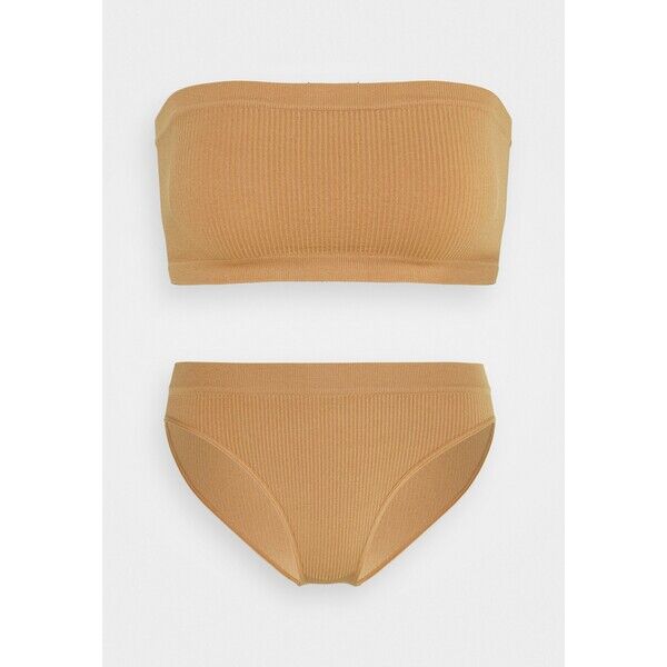 Cotton On Body SEAMFREE BANDEAU HIGH CUT CHEEKY BIKINI SET Biustonosz bardotka cashew C1R81S00L