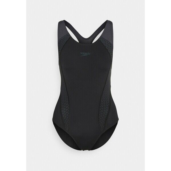 Speedo PLACEMENT LANEBACK Kostium kąpielowy black/oxid grey 1SP81G049