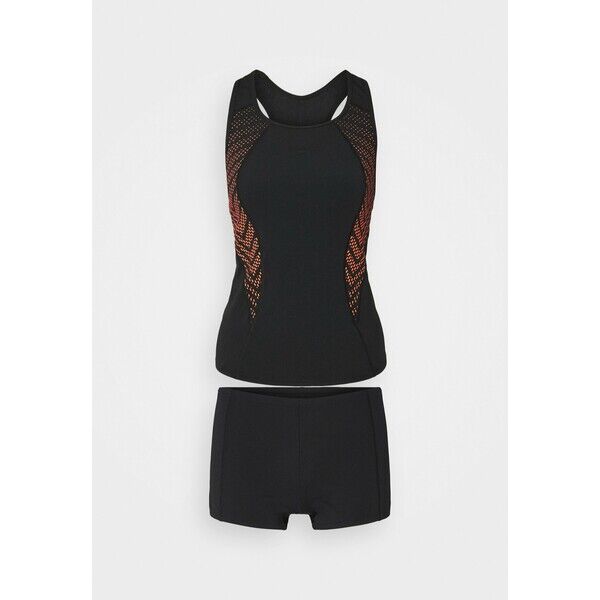 Speedo RACERBACK TANKINI Kostium kąpielowy black/fluo tangerine 1SP81L00P