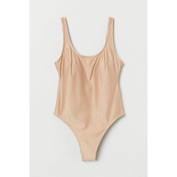 H&M Kostium kąpielowy High leg 0811899002 Beżowy/Paski
