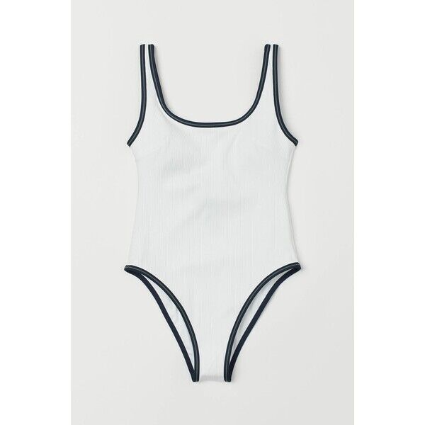 H&M Kostium kąpielowy High leg 0865598002 Biały/Granatowy