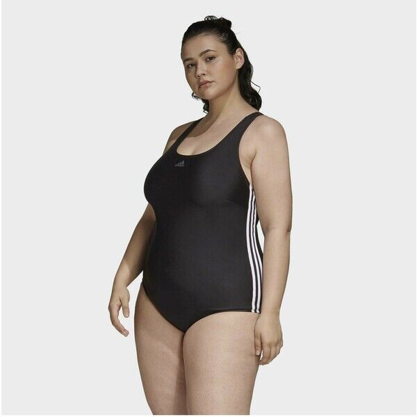 adidas Performance FIT 3 STRIPES PRIMEBLUE SWIMSUIT PLUS SIZE Kostium kąpielowy black AD581G056