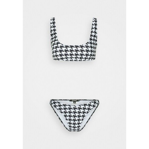 Missguided HOUNDSTOOTH SCOOP NECK AND BOOMERANG BOTTOMS SET Bikini black M0Q81L02W