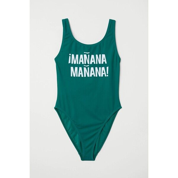 H&M Kostium kąpielowy z nadrukiem 0644300002 Ciemnozielony/Mañana