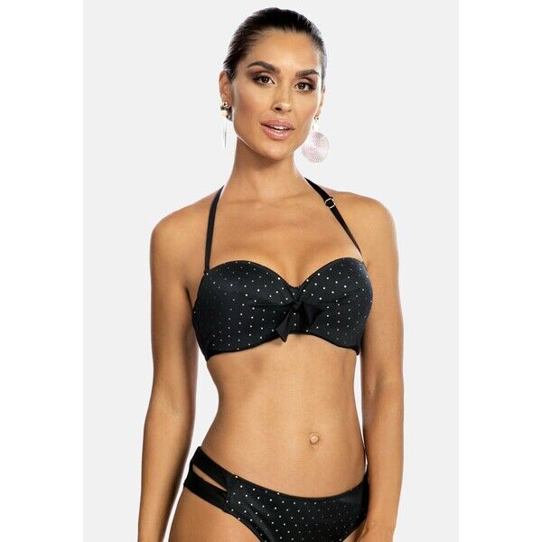 Feba Swimwear BARDOTKA Góra od bikini czarna w złote kropki FEP81J00R