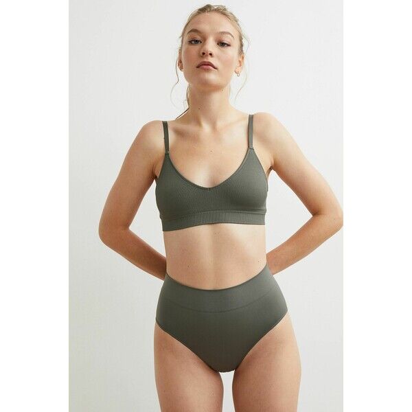 H&M Bezszwowe figi bikini 2-pak 0978811005 Ciemna zieleń khaki