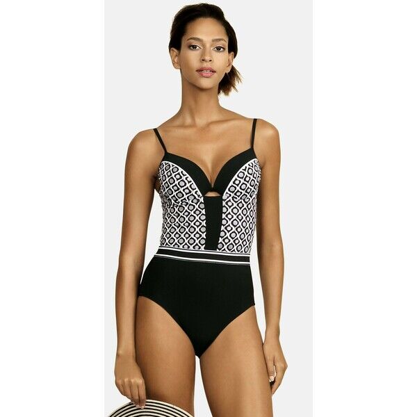 Feba Swimwear Kostium kąpielowy czarno biały balck white FEP81G00A