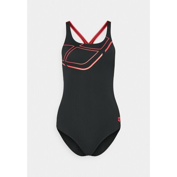 Arena ESSENTIALS SWIM PRO BACK ONE PIECE Kostium kąpielowy black/fluo red A1581G01W