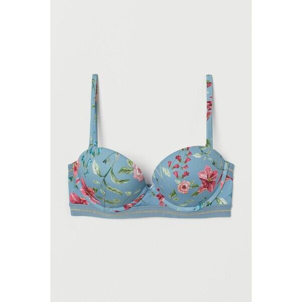 H&M Góra od kostiumu 0713199003 Jasnoturkusowy/Kwiaty