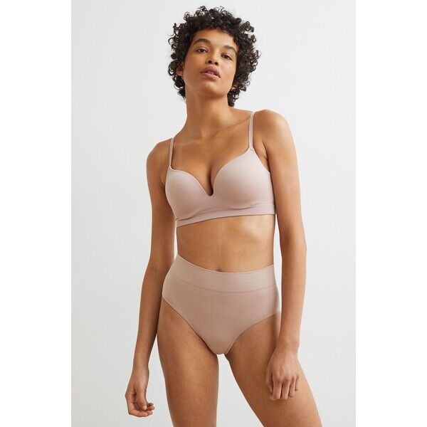 H&M Bezszwowe figi bikini 2-pak 1057872002 Pudroworóżowy/Biały