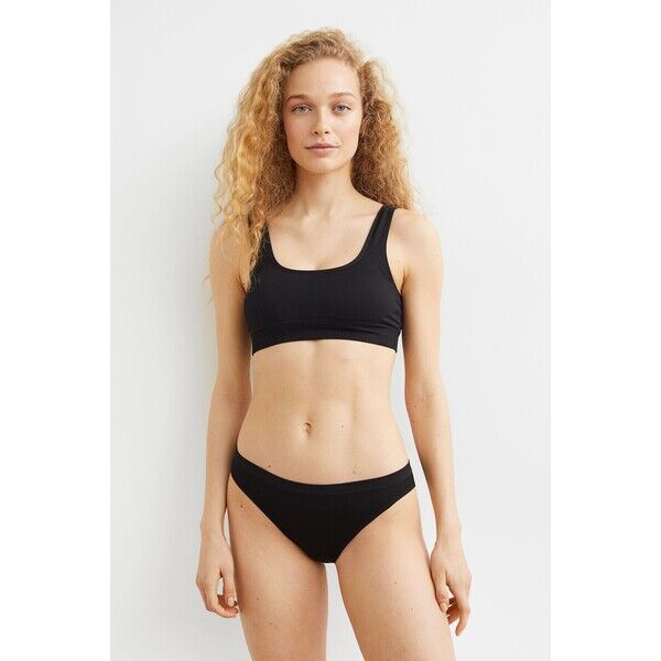H&M Bezszwowe figi bikini 2-pak 1033895002 Czarny