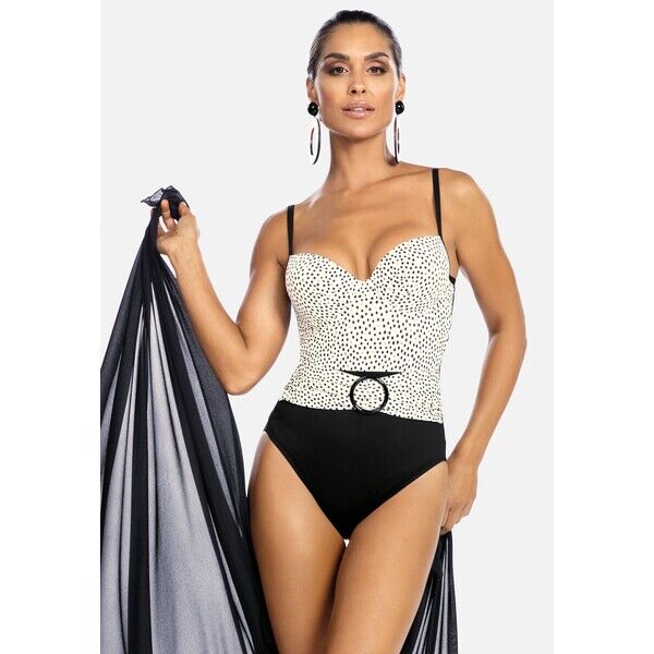 Feba Swimwear Kostium kąpielowy biało czarny retro kropki FEP41K002-A11