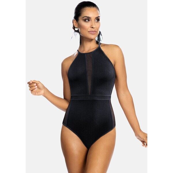 Feba Swimwear Kostium kąpielowy przeswitujaca czarna siatka miekki FEP81G01J-Q11