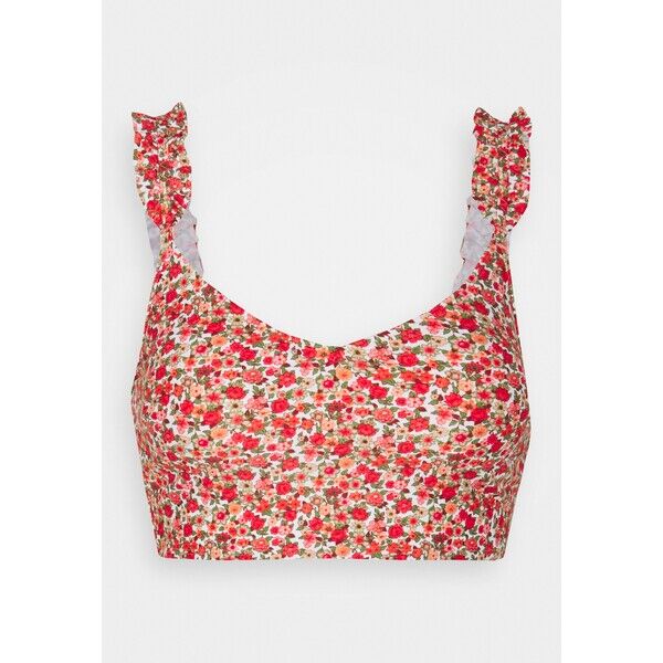 aerie LONGLINE SCOOP RUFFLE PRINT Góra od bikini calypso red AEF81J00U-G11
