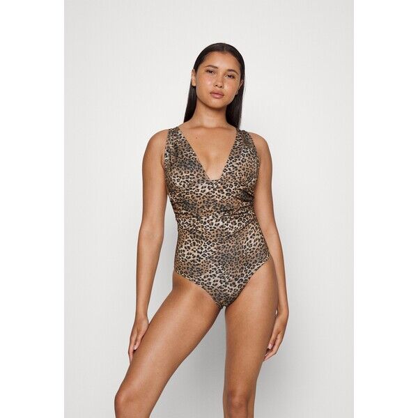 Hunkemöller LEOPARD PLUNGE Kostium kąpielowy taupe HM181G03G-J11