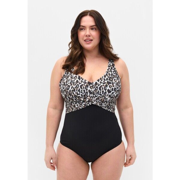 Zizzi WITH AND LEOPARD Kostium kąpielowy black Z1781G01N-Q11