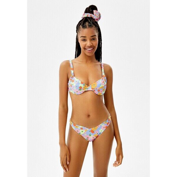 Bershka FLORAL Dół od bikini mauve BEJ81I013-I11