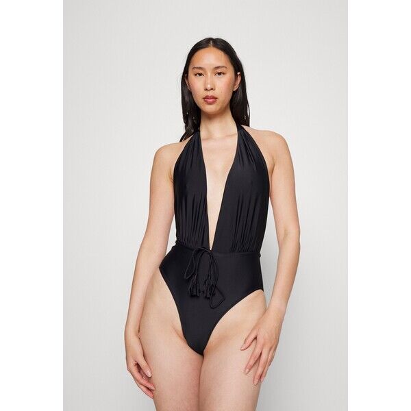 Missguided DEEP PLUNGE BACKLESS SWIMSUIT Kostium kąpielowy black M0Q81G025-Q11