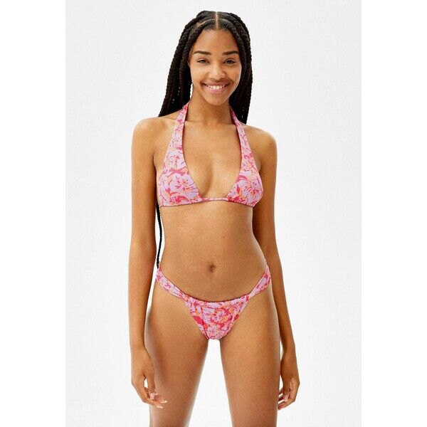 Bershka FLORAL Dół od bikini dark purple BEJ81I010-I11
