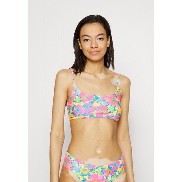 We Are We Wear TILLY CROP IN RETRO FLORAL Góra od bikini neon WEJ81J019-T11