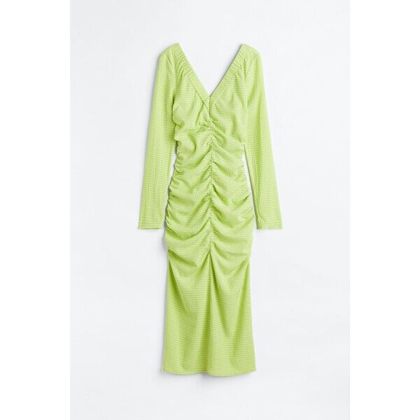 H&M Krepowana sukienka z marszczeniem - 1135065001 Limonkowy/Paski
