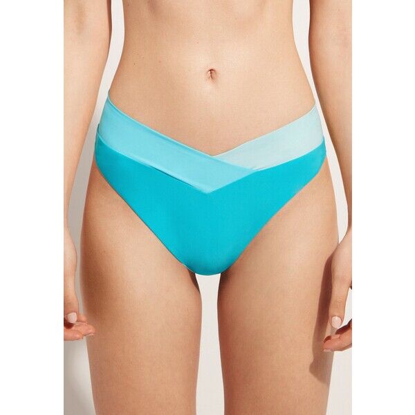 Calzedonia AZZORRE HIGH-WAISTED BRAZILIAN Dół od bikini turquoise green block C2F81I0ES-L11