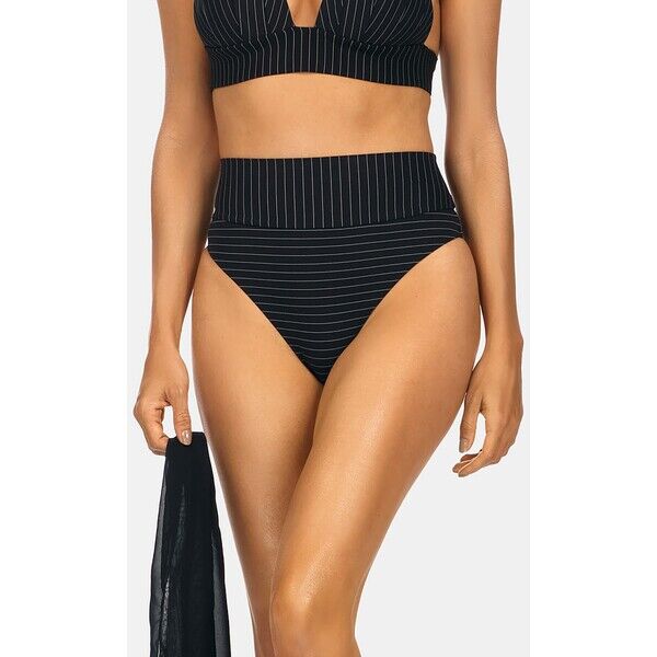 Feba Swimwear Dół od bikini black striped wysoki stan FEP81I03F-Q11