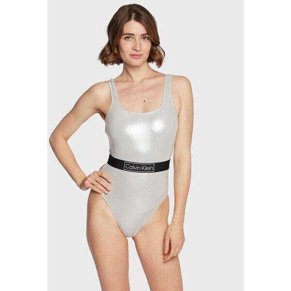 Calvin Klein Swimwear Strój kąpielowy KW0KW01956 Srebrny