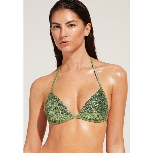 Calzedonia CANNES Góra od bikini paillettes desert green C2F81J0C7-M11