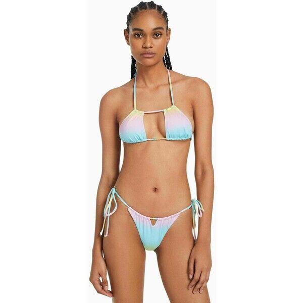 Bershka OMBRÉ-EFFECT WITH BEAD DETAIL Dół od bikini yellow BEJ81I01N-E11