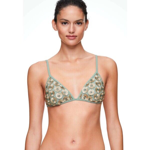 OYSHO SHINY FLORAL APPLIQUÉ TRIANGLE Góra od bikini green OY181J0CJ-M11