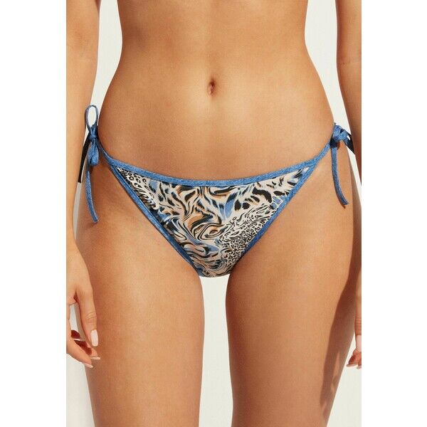 Calzedonia MYKONOS REVERSIBLE Dół od bikini blau c denim blue animal print C2F81I0GM-K11