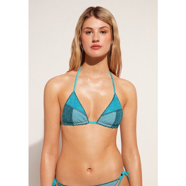 Calzedonia LISBONA SLIDE TRIANGLE Góra od bikini blauc turquoise green patchwork C2F81J0DZ-L11